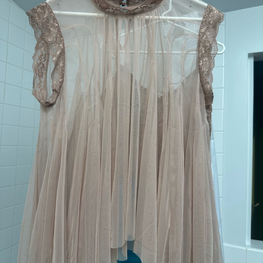 Anthropologie Cream and Brown Blouse with Elegant Lace